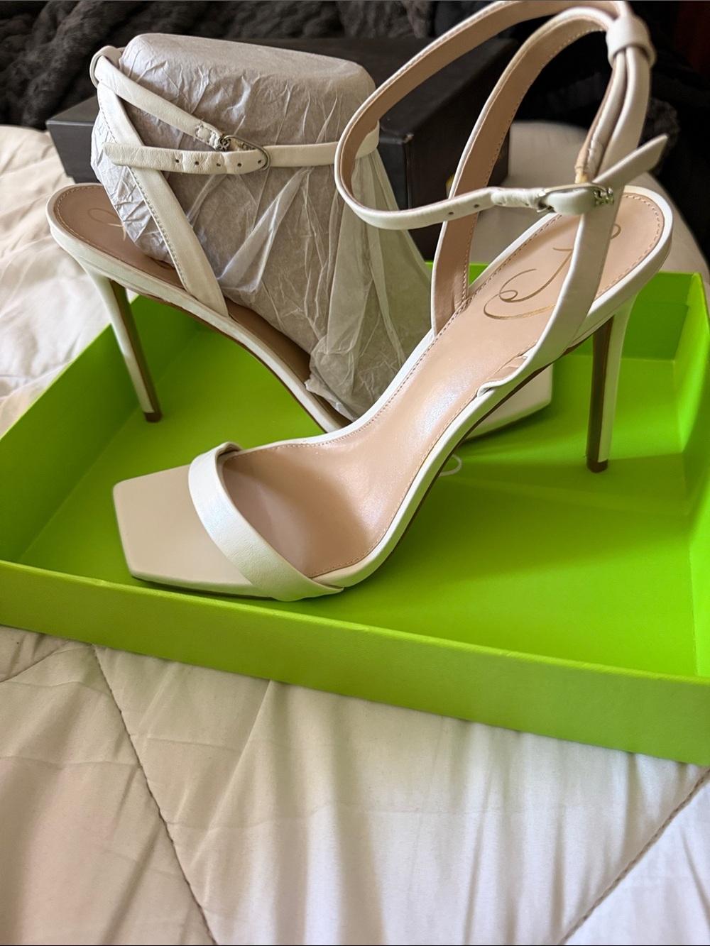 SAM EDELMAN SIZE 10 WOMEN'S ORCHID SQUARE TOE HIGH HEEL SANDALS IN BRIGHT WHITE